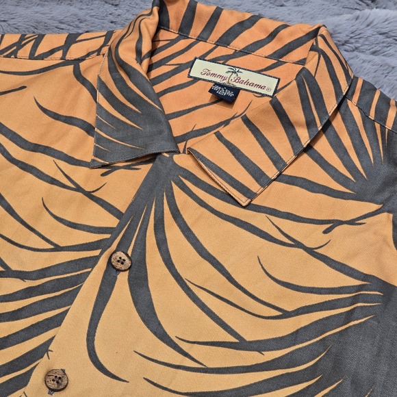 Tommy Bahama Other - Tommy Bahama Mens Large Silk Camp Shirt Orange Palm Print Tropical Button Down